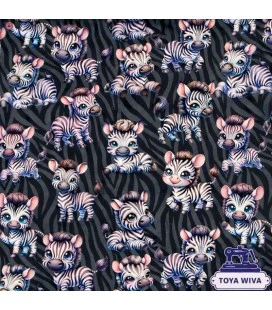 French Terry med Zebraer - blød joggingstof med løkket bagside - Økotex