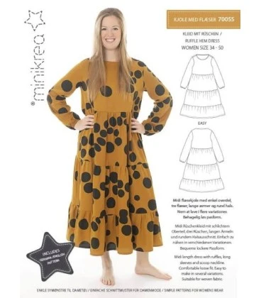 Minikrea 70055 - Kjole med flæser - Midi damekjole str. 34-50