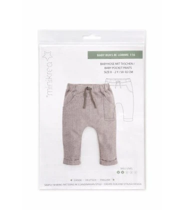 Minikrea 116 Baby Buks med Lomme - Symønster 0-2 år (50-92 cm)