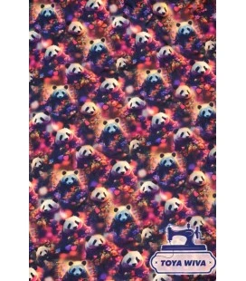 Digitalprintet bomuldsjersey med pandaer, blomster og hjerter