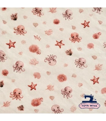 Digitalprintet bomuldsjersey med blæksprutter og søstjerner