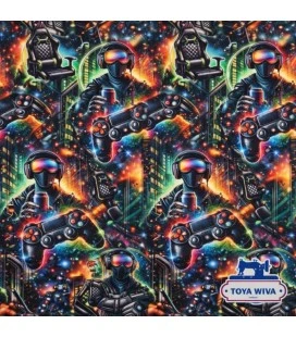 Digitalprintet bomuldsjersey med gamer motiv og spillekontroller