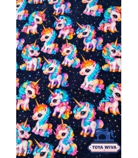 Digitalprintet bomuldsjersey med farverige unicorns