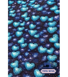 Digitalprintet bomuldsjersey med glitrende blå hjerter