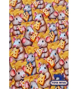 Digitalprintet bomuldsjersey med søde mus der spiser ost