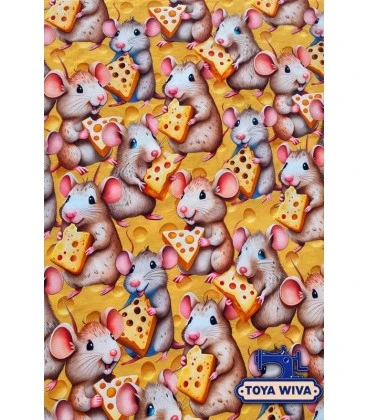 Digitalprintet bomuldsjersey med søde mus der spiser ost