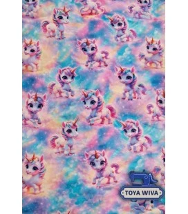 Digitalprintet bomuldsjersey med søde enhjørninger i pastelfarver