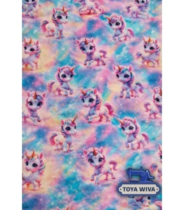 Digitalprintet bomuldsjersey med søde enhjørninger i pastelfarver