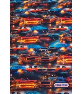 Digitalprintet bomuldsjersey med racerbiler