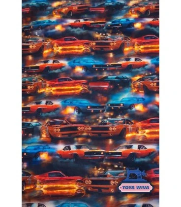 Digitalprintet bomuldsjersey med racerbiler