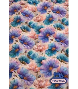 Digitalprintet bomuldsjersey med blomster i pastelnuancer