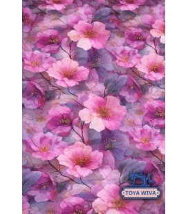 Digitalprintet bomuldsjersey med rosa blomster