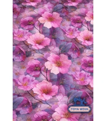 Digitalprintet bomuldsjersey med rosa blomster