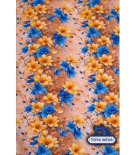 Digitalprintet bomuldsjersey med blå og gyldne blomster