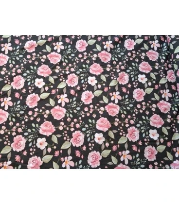 Bomuldsjersey lyserøde blomster – Økotex