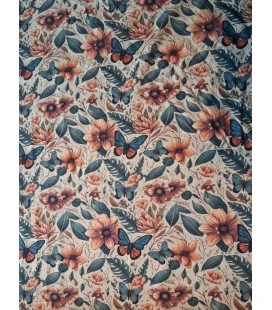 Bomuldsjersey blomster og sommerfugle print