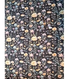 Bomuldsjersey små blomster på mørk bund