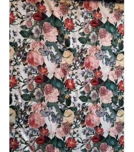 Bomuldsjersey med vintage blomsterbuketter