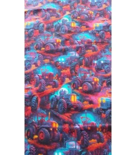 Bomuldsjersey med farverige traktorer