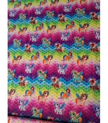 Bomuldsjersey med farverige enhjørninger på regnbueskyer