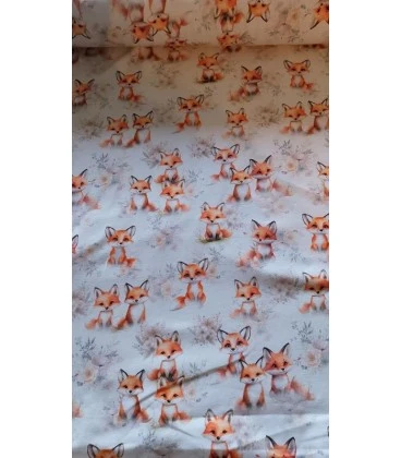 Bomuldsjersey med søde ræve og blomster