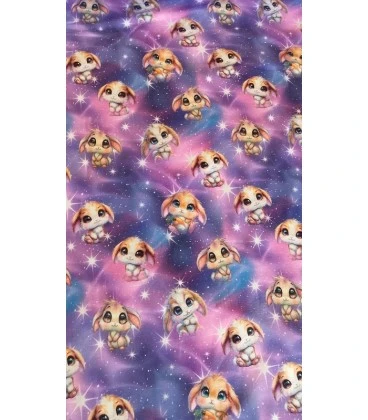 Bomuldsjersey med søde kaniner på stjernehimmel