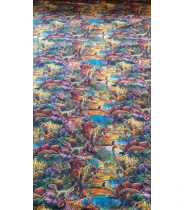 Digitalprintet bomuldsjersey med farverige dinosaurer