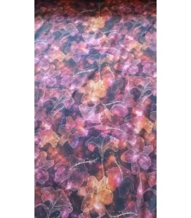 Digitalprintet bomuldsjersey med blomster i lilla og gyldne nuancer