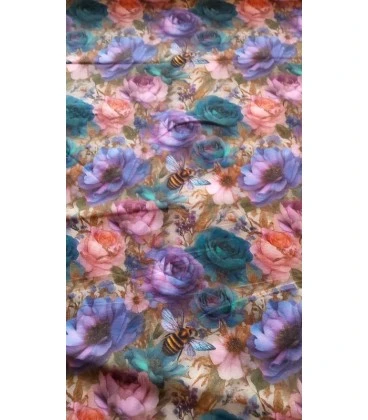 Digitalprintet bomuldsjersey med blomster og bier