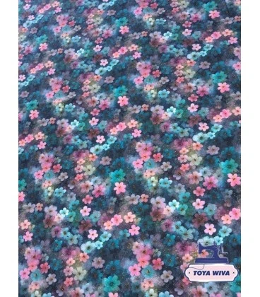 Bomuldsjersey – Små blomster i pink og blå
