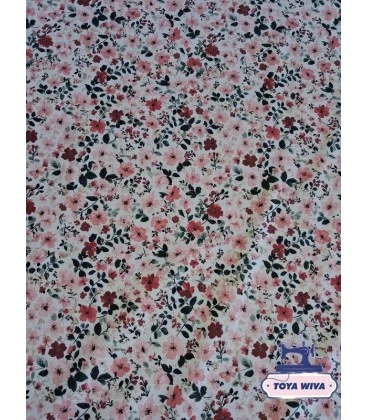 Bomuldsjersey – Rosa blomster på lys bund