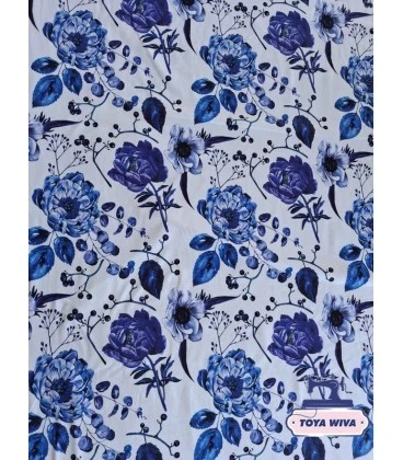 Bomuldsjersey – Blå blomster