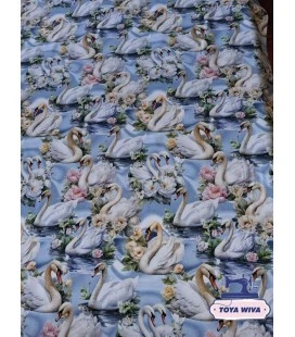 Bomuldsjersey – Elegante svaner med blomster