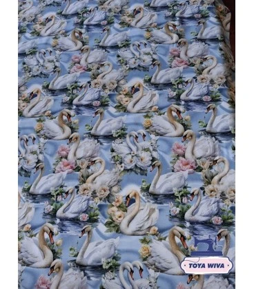Bomuldsjersey – Elegante svaner med blomster
