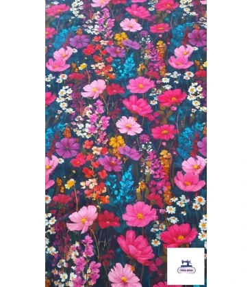 Bomuldsjersey – Farverig blomstereng