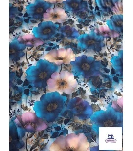 Bomuldsjersey – Blå blomsterdrøm