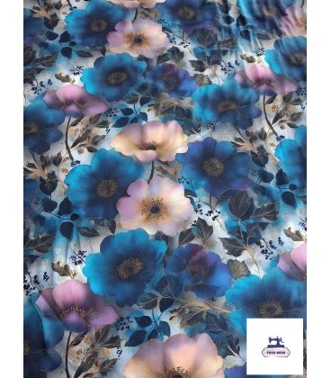 Bomuldsjersey – Blå blomsterdrøm