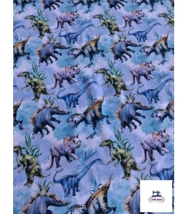 Bomuldsjersey – Farverige dinosaurer