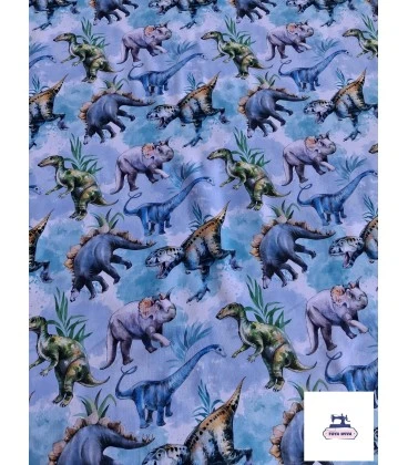Bomuldsjersey – Farverige dinosaurer