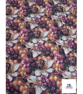Bomuldsjersey – Humlebier, brombær og blomster