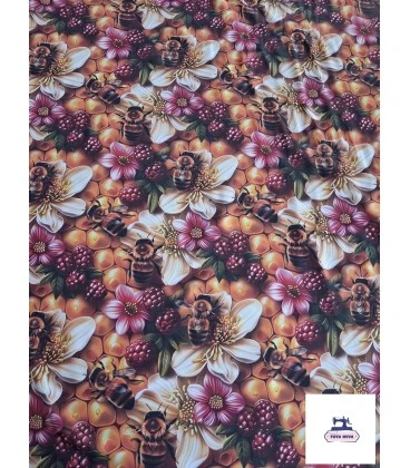 Bomuldsjersey – Humlebier, brombær og blomster