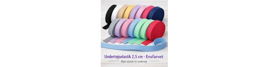 Ensfarvet undertøjselastik 25 mm – blød elastik til undertøj